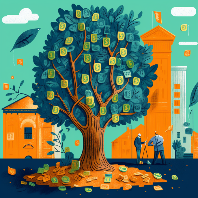 nlittle_Dollar_bills_and_coins_growing_on_a_tree_and_an_old_gen_fe2247af-65ba-4966-a86f-f0b00e7eb6f5